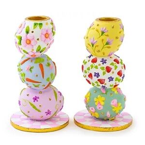 MacKenzie-Childs Patience Brewster Egg Candle Holders.